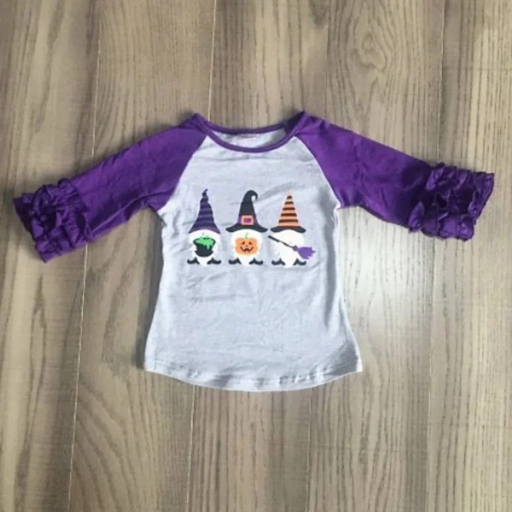 Boutique Halloween Witch Gnomes Girls Ruffle Sleeve Shirt